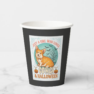 Gobelets En Papier Fille qui aime les citrouilles d'Halloween corgi c