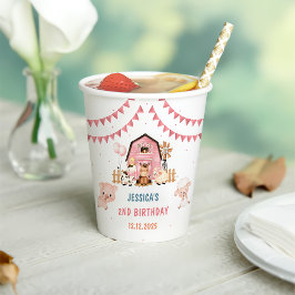 Gobelets En Papier Fille rose Animaux de ferme Anniversaire