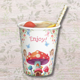 Gobelets En Papier Fille rose Floral Fée fête d'anniversaire