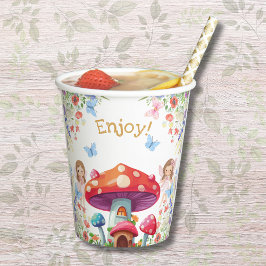 Gobelets En Papier Fille rose Floral Fée fête d'anniversaire