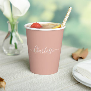 Gobelets En Papier Fille rose poussiéreux script personnalisé nom chi