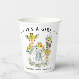 Gobelets En Papier Fille Sunflowe Safari Baby shower animal tasses en