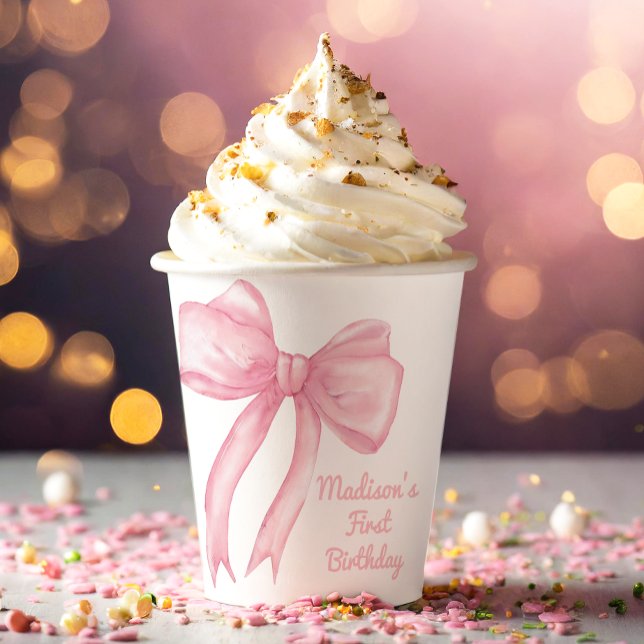 Gobelets En Papier Filles Juste Wanne Be One Rose Bow Coquette Annive (Créateur téléchargé)