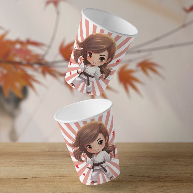 Gobelets En Papier Filles Karate Martial Arts fête d'anniversaire (Sensei-approved Tableware!  Power-packed punch of fun on each sip with our martial arts paper cups!)