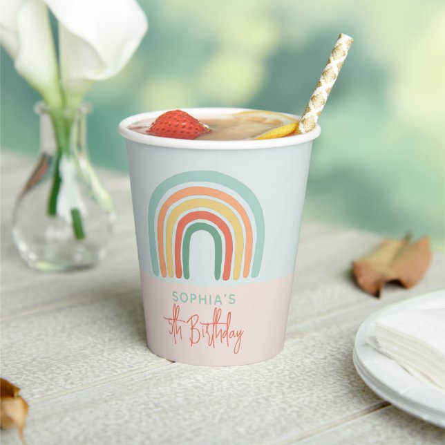 Gobelets En Papier Filles mignonne Boho rose Anniversaire de enfant a (Insitu)