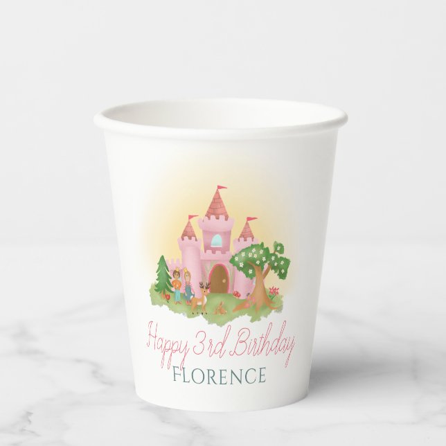 Gobelets En Papier Filles mignonne Pink Fairytale Princess Anniversai (Recto)