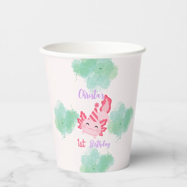 Gobelets En Papier Filles mignonne rose Axolotl Premier Anniversaire  (Recto)
