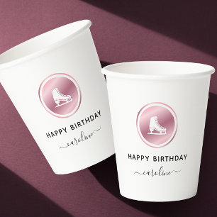 Gobelets En Papier Filles Patinage artistique Anniversaire Rose Patin