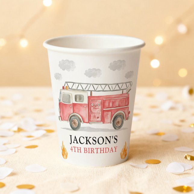 Gobelets En Papier Firetruck Calling All Firefigthers Boy Birthday (Créateur téléchargé)