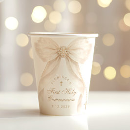 Gobelets En Papier First Holy Communion Gold Cross Ivory Bow