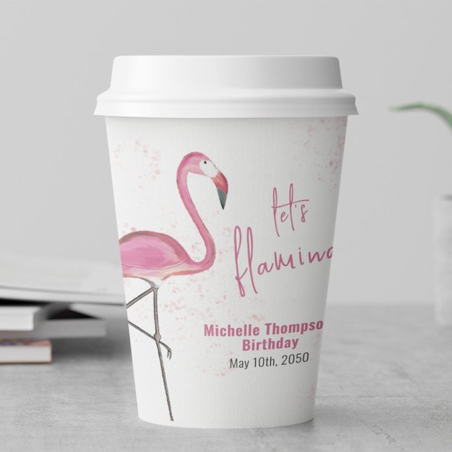 Gobelets En Papier Flamant rose d'aquarelle rose fête d'anniversaire (Let's Flamingle birthday pink flamingo paper cup)