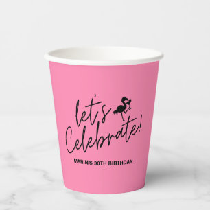 Gobelets En Papier Flamant rose Pink Tropical Fêtons cet anniversaire
