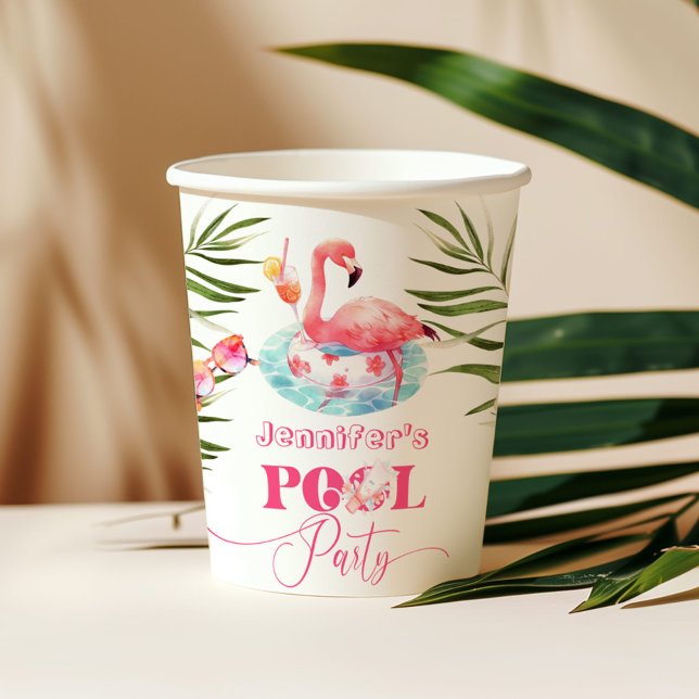 Gobelets En Papier Flamant rose piscine fête fille rose (Créateur téléchargé)