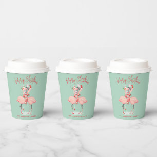 Gobelets En Papier Flamant rose rose tropical avec chapeau de Père No
