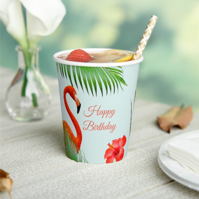 Gobelets En Papier Flamants roses, hibiscus et feuilles de palmiers s (Insitu)