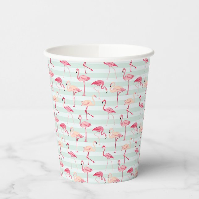 Gobelets En Papier Flamants roses Rétro Sur Bandes De Monnaie (Gauche)