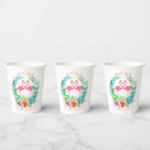 Gobelets En Papier Flamants roses roses Fleurs tropicales colorées co