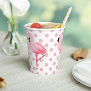 Gobelets En Papier Flamants roses roses sur Pois