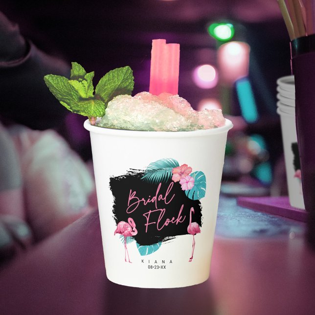 Gobelets En Papier Flamingo Bachelorette Flock Marié ID930 (Créateur téléchargé)