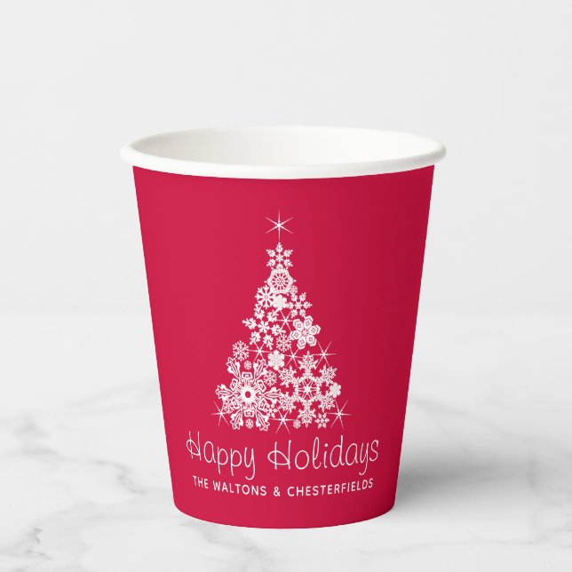 Gobelets En Papier Flammes de Noël graphique arbre rouge blanc (Recto)
