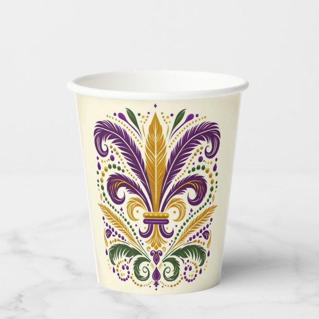 Gobelets En Papier Fleur de lis jaune et vert violet (Recto)