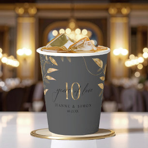 Gobelets En Papier Fleur en feuille d'or 10e anniversaire ID1169