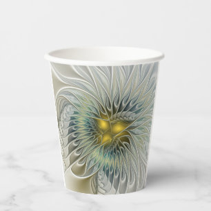 Gobelets En Papier Fleur Fantastique Argent Doré Art Fractal Abstrait