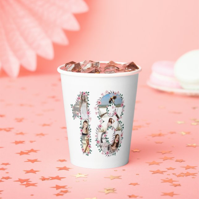 Gobelets En Papier Fleur rose 18e anniversaire fille photo Collage bl (Insitu)