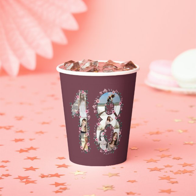 Gobelets En Papier Fleur rose Gros 18e anniversaire fille photo Colla (Insitu)