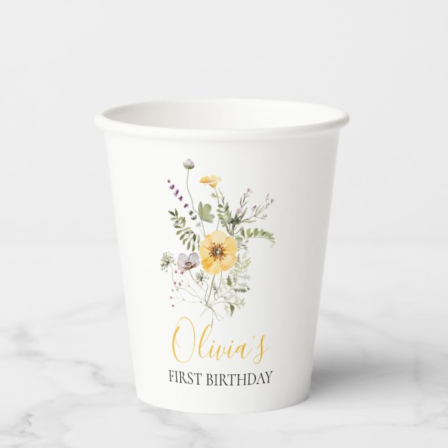 Gobelets En Papier Fleur sauvage aquarelle fleurie premier anniversai (Recto)