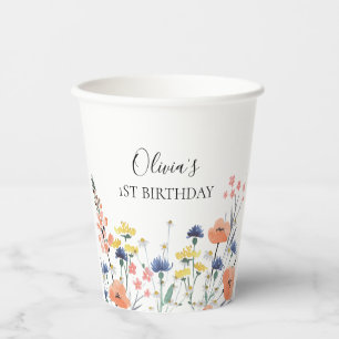Gobelets En Papier Fleur sauvage aquarelle florale premier anniversai