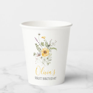 Gobelets En Papier Fleur sauvage aquarelle florale premier anniversai