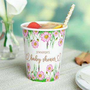 Gobelets En Papier Fleur sauvage bébé en baby shower fleuri
