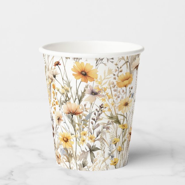 Gobelets En Papier Fleur sauvage boho jaune (Recto)