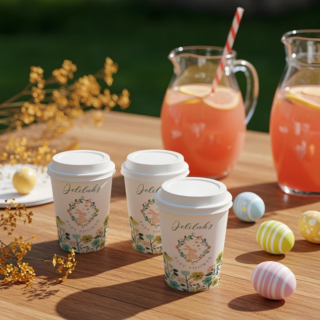 Gobelets En Papier Fleur sauvage de printemps Easter Bunny Baby showe (Spring Wildflower Easter Bunny Baby Shower Bow Paper Cups)