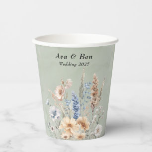 Gobelets En Papier Fleur sauvage Mariage Sage Green Dusty
