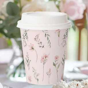 Gobelets En Papier Fleur sauvage rose et fête Sage Green Green Green