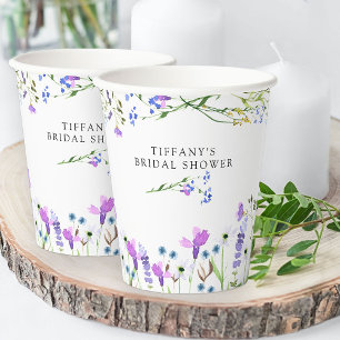 Gobelets En Papier Fleur sauvage violet délicate Fête des mariées flo