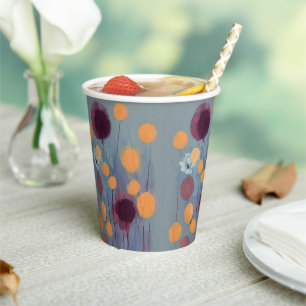 Gobelets En Papier Fleurs Abstraites orange et rose
