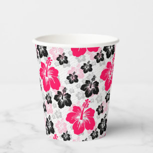 Gobelets En Papier Fleurs Abstraites Rouge Noir Blanc