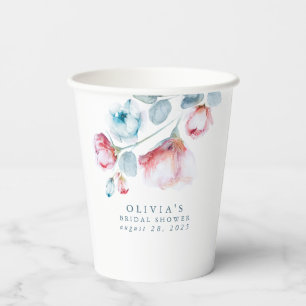 Gobelets En Papier Fleurs aquarelles bleues poussiéreuses Élégante fê