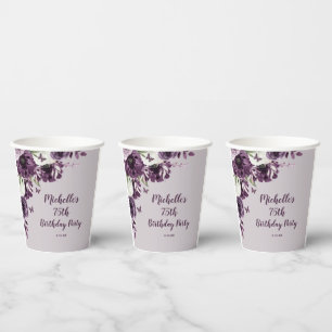 Gobelets En Papier Fleurs blanches violettes Papillons 75e anniversai
