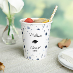 Gobelets En Papier Fleurs Bleu Marine Diplômé