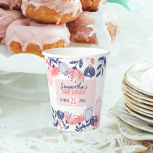 Gobelets En Papier Fleurs Bleues Et Roses, Baby shower Botanique