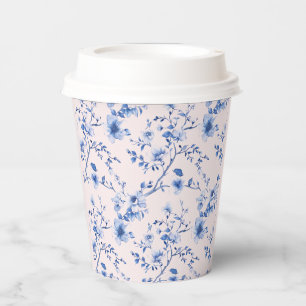 Gobelets En Papier Fleurs chinoiserie bleu et rose
