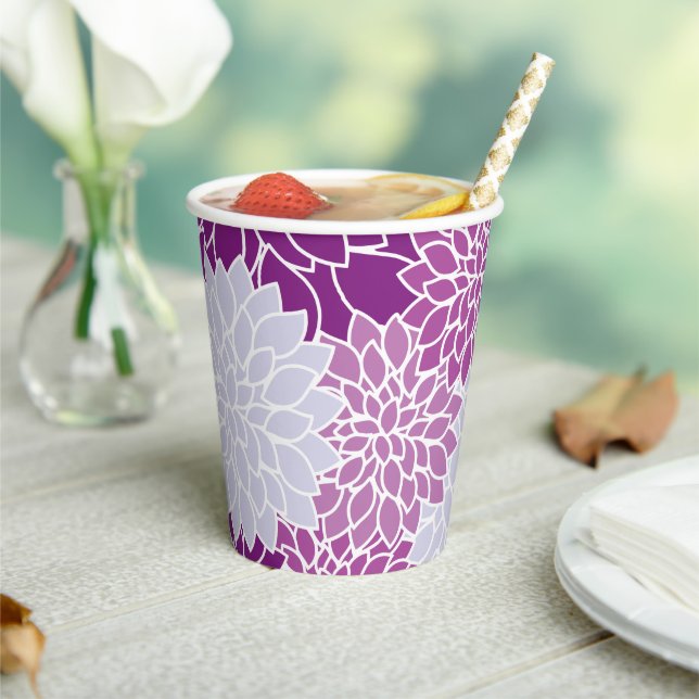 Gobelets En Papier Fleurs Dahlia, Motif De Fleurs, Dahlia Violet (Insitu)