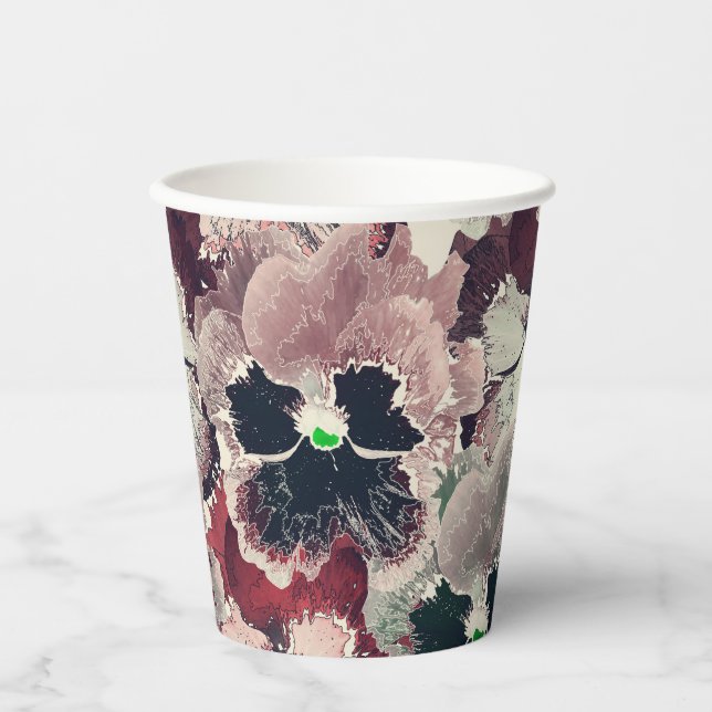 Gobelets En Papier Fleurs d'aquarelle rose, bordeaux (Recto)