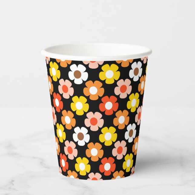 Gobelets En Papier Fleurs d'automne rétro Motif Noir (Recto)