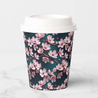 Gobelets En Papier Fleurs de cerisiers roses Turquoises