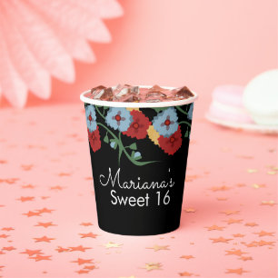 Gobelets En Papier Fleurs de folklore mexicain Sweet 16 Anniversaire